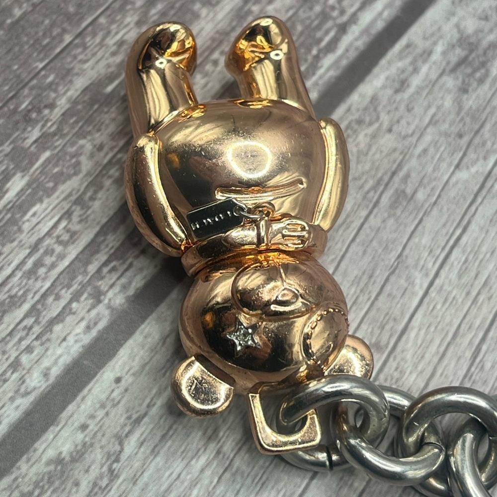 SOLD❤️ 🧸NEW COACH 3D Teddy Bear Bag Charm Key Chain Rose Gold Silver w/ Dust Bag - Picture 7 of 13